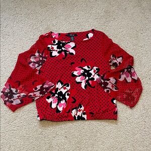 Style & Co. Red Floral Blouse with Black Dots